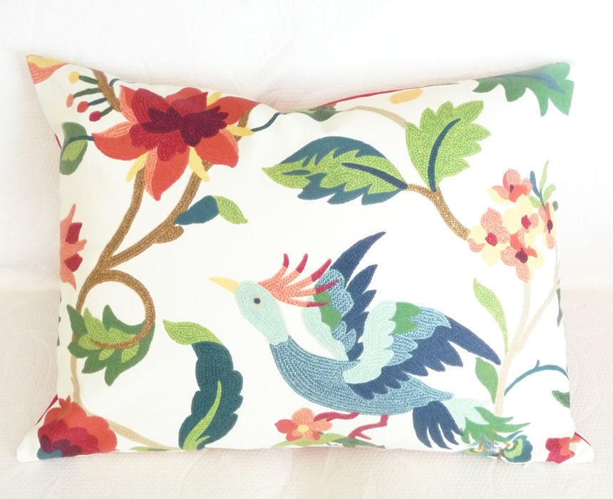 Floral Bed Shams, Decorative Bedding Pillow Covers, Large Flowers Peacock Bird, Bright Colorful, Red Blue Green Orange White, 20x26