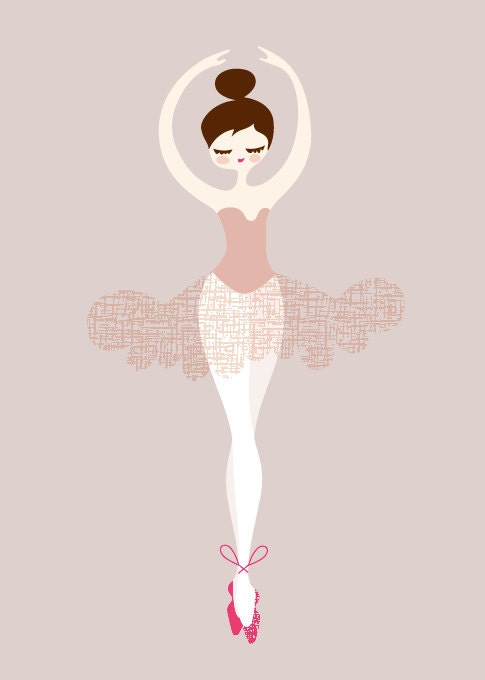 ballerina en pointe giclée print. 5X7. pale lavender, brunette, magenta.
