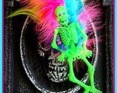 Dead Girl Decay - Neon Bones - Large Neon Green, Blues, Pinks, Yellow Skeleton Feather Hair Barrette