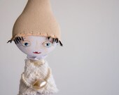 Caramel Gnome - Art doll brooch mixed media collage