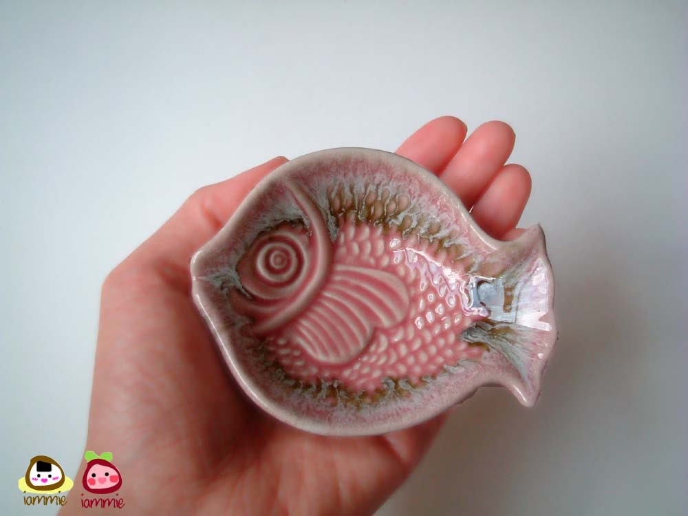 Pink Fish Ceramic Plate, ceramic bowl, ceramic dish, animal, sauce, mini, small, ceramic fish, decoration, decor, decorative, wave, iammie