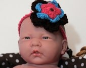 Baby Toddler Headband with Flower - Pink Blue & Chocolate Brown