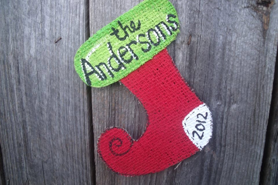 Burlap Christmas Stocking Personalized Ornament