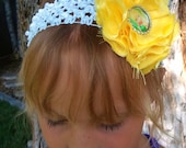 Yellow Satin Tinkerbell Fabric Hair Flower Clip with Bottle Cap  Center