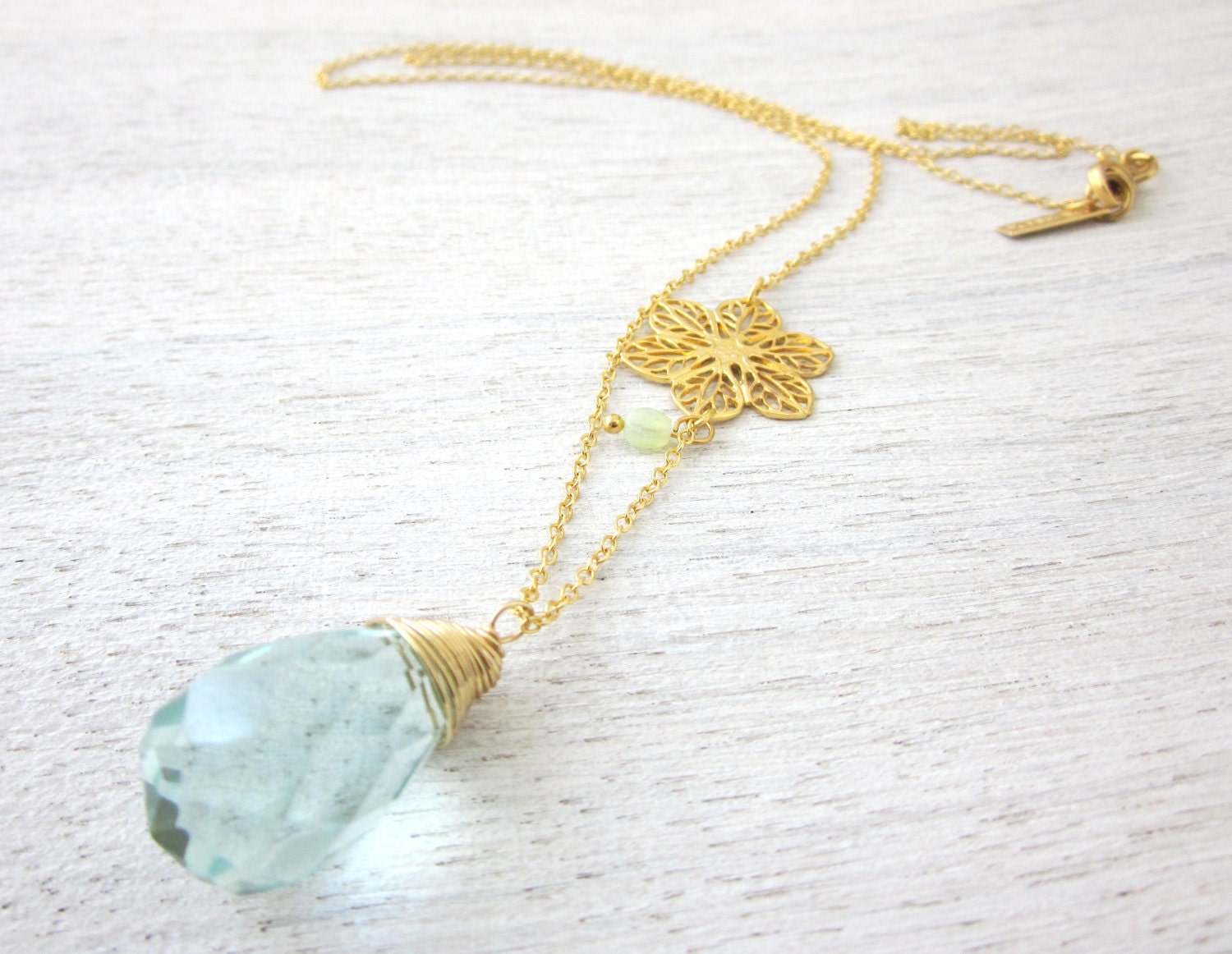 Long Stone and Filigree Flower Necklace