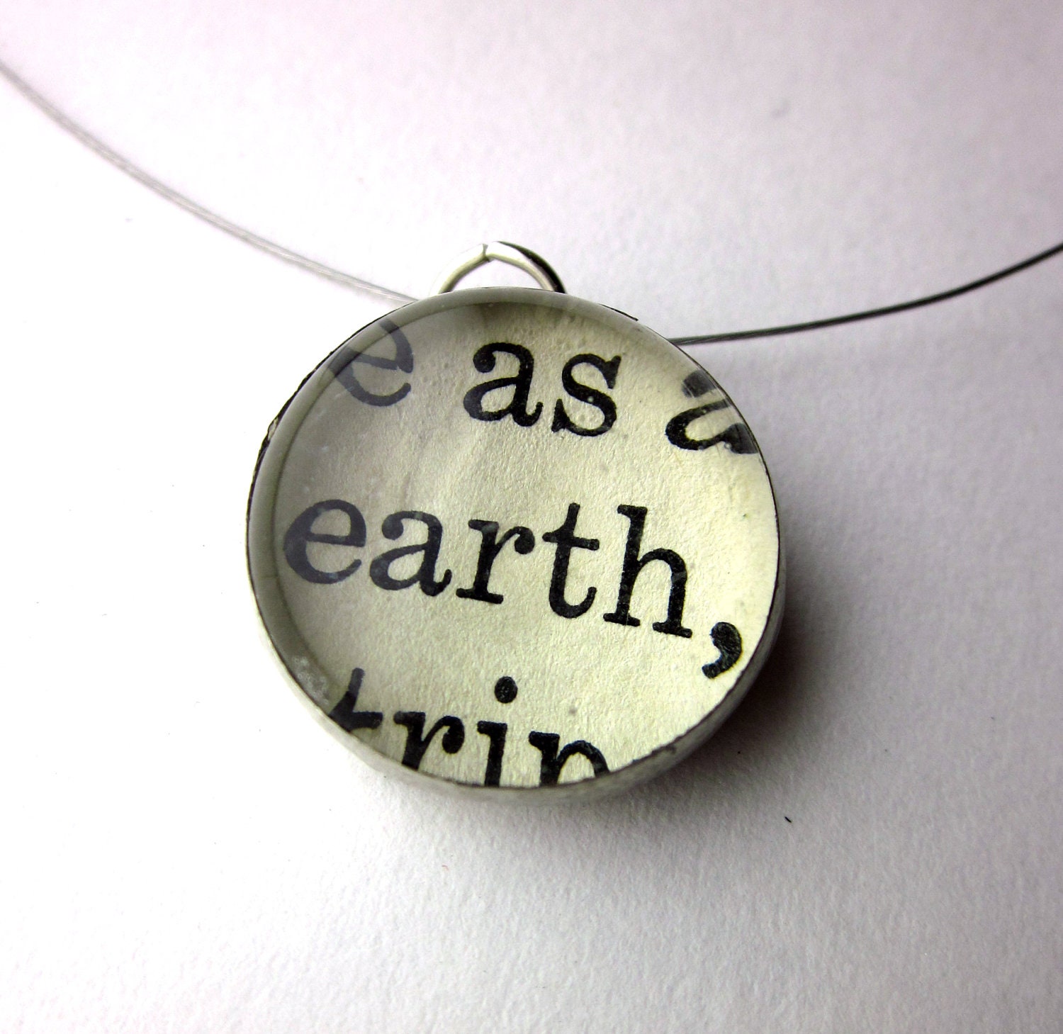 Earth Necklace made from a book page, literary necklace