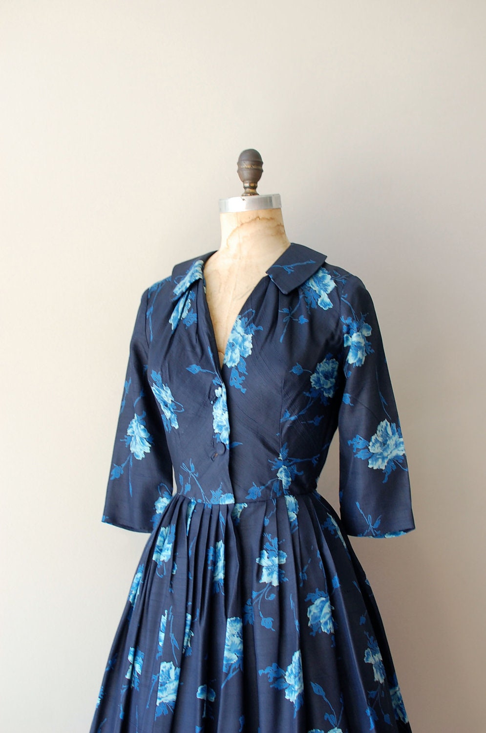 1950s dress / vintage 50s dress / silk floral dress / Wild Blue Iris