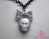 Purple Bling Bow 3D Skull Necklace with Swarovski Rhinestones