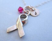 Breast Cancer Awareness Ribbon Necklace - Breast Cancer Necklace - Breast Cancer Awareness Month  - Charm Chain