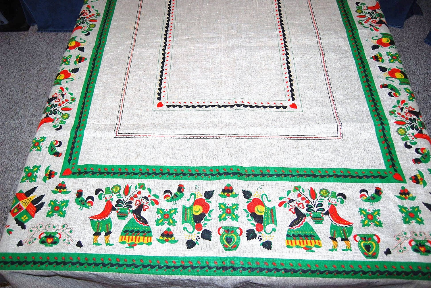 Vintage Tablecloth Folk Art Linen