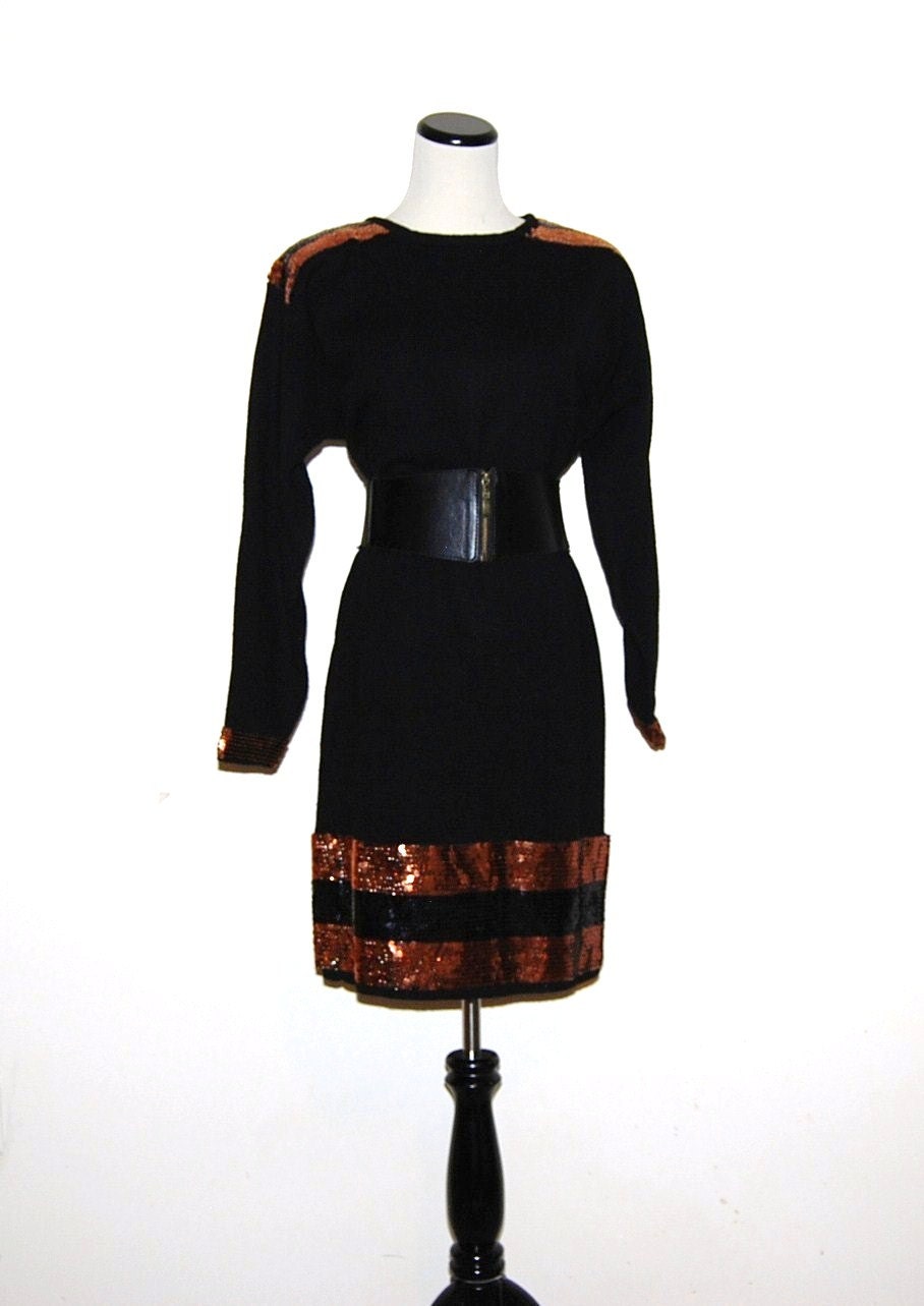 Vintage Dress Black with Copper Glitz