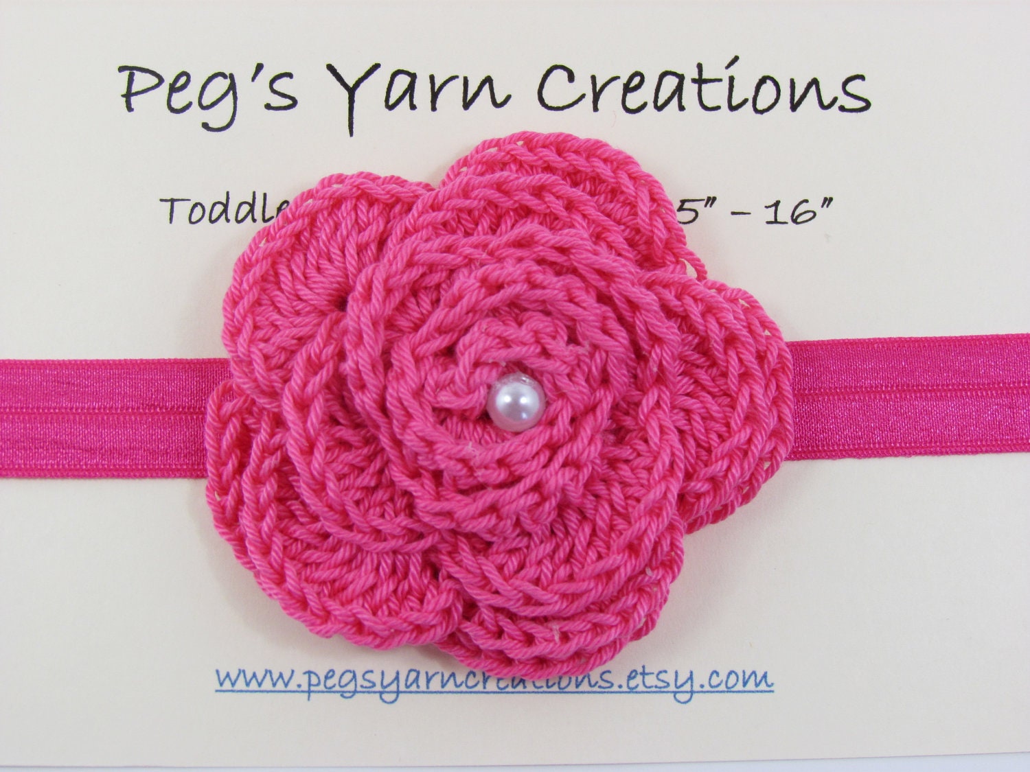 Toddler Flower Headband Hot Pink Stretchy with Crocheted Hot Pink Flower Photo Prop - Ready to Ship - Direct Checkout