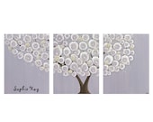 Personalized Art for Baby Girl Nursery - Large Purple Wall Art - Acrylic Painting of Tree on Triptych Canvas 50X20 - MADE TO ORDER