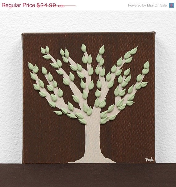 On Sale - Gift for Him - Mini Woodland Painting of Tree - Textured Canvas Art - Green and Brown Decor - IN STOCK