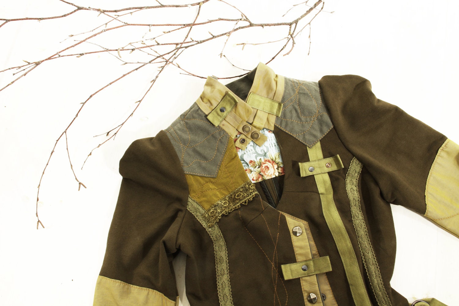 Khaki Moss Green Jacket Handmade Romantic Featured In Belle Armoire magazine winter 2013