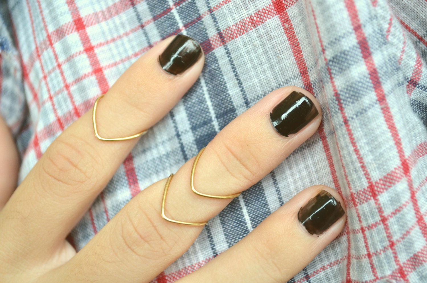 Knuckle Ring Chevron Arrow Joint Ring Gold Brass Wire Wrap Stackable Boho Bohemian Hippie Eclectic Statement Jewelry Adjustable
