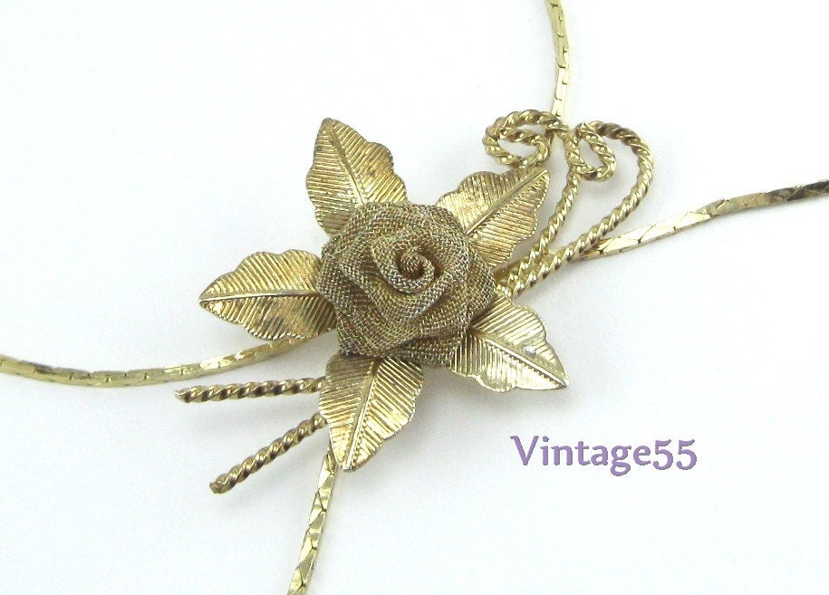 Vintage Necklace Lariet  Rose Gold tone slide