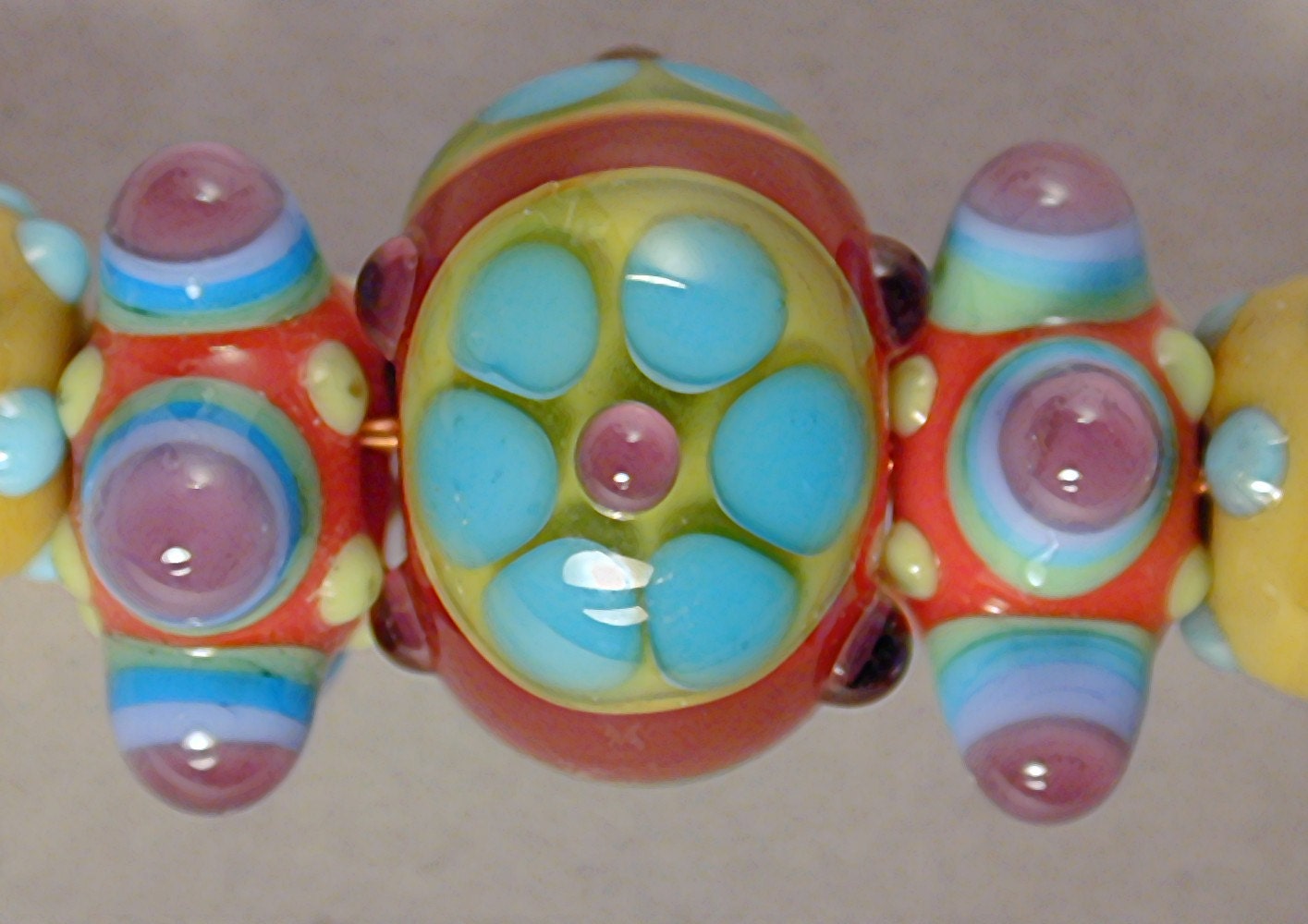 Handmade Art Glass Lampwork Bead Set of 7, ooak, by Patti Cahill, sra -- Sum'r o' Luv floral focal