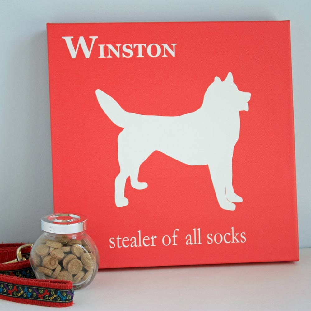 Canvas Wall Hanging Dog Silhouette 12 x 12 Personalized