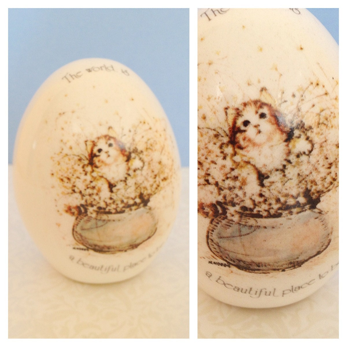 Vintage Home Decor Small Egg. Kitten. Cat. WWA. Ceramic Egg. Charming. Cute. Country. Cat Lover. 1970s.