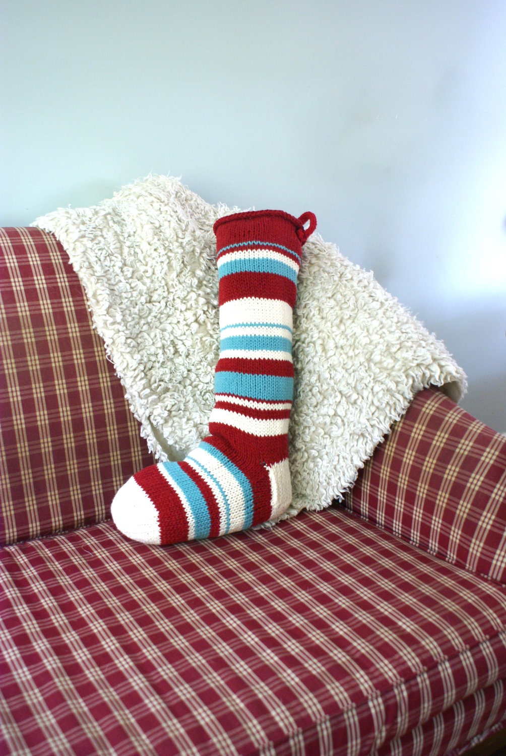 Eco Friendly Striped Handmade Knit Christmas Stocking