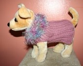 Dog Sweater - Hand Knit - Rose Pink with Fluffy Collar - Fun & Fancy