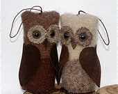 Wise Owl Ornament... reclaimed felted wool leather art dolls home decor ecofriendly felt toy (woolcrazy)