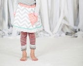Valentine's Skirt for girls - Grey Chevron Skirt with polka dot ruffle and pink heart pocket, girls valentine outfit - MaggieBogart