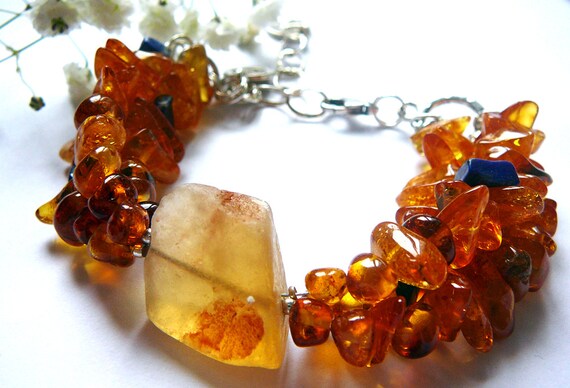 OM WellBeing Bracelet / Amber , Flourite, Lapis Lazuli