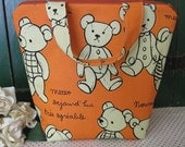 Retro French bears/  reusable/  Insulated Lunch Bag / lunch Tote / eco lunch sack / kids back to school