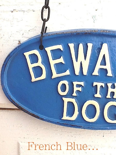 Dog Sign, Cast Iron Sign, Maine Blue and French Blue, Dog Plaque, Rustic and Distressed, Farmhouse