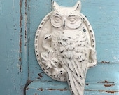 Owl Cast Iron Door Knocker, Distressed Creamy White, Autumn Decor, New Home, White Owl