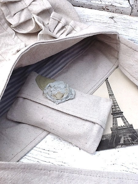 Women's Shoulder Travel Bag, Natural Industrial Canvas, Tissue Holder, Purse Accessory