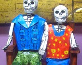 Viejo y Viejita a Dia De Los Muertos Paper Mache Calavera Scene all handmade by Rosie Girl Art