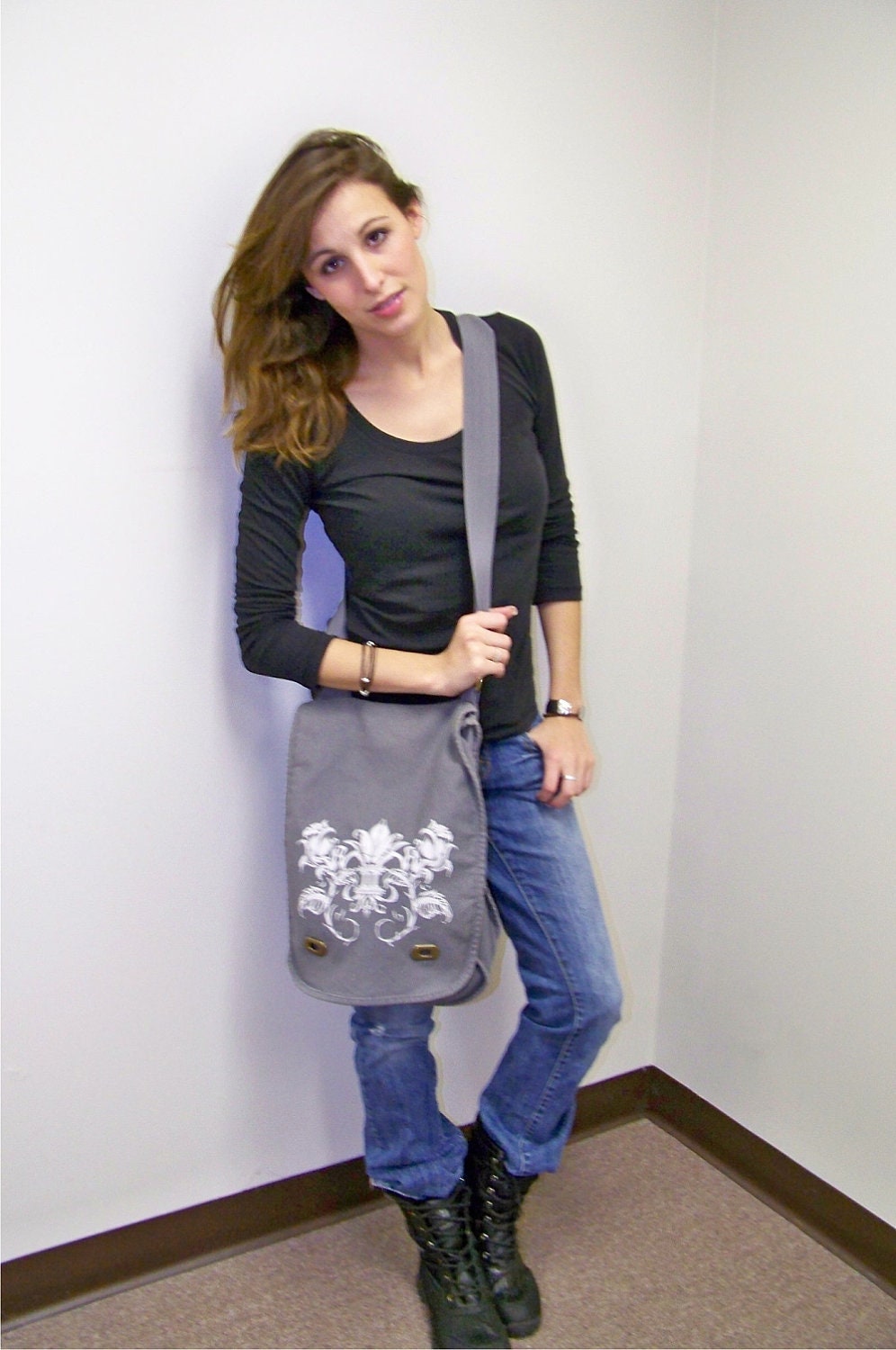 Fleur de lis Cross Body Bag comes in  Smoke, Java, Poppy, Khaki Green, Flamingo Mothers Day Tote bag