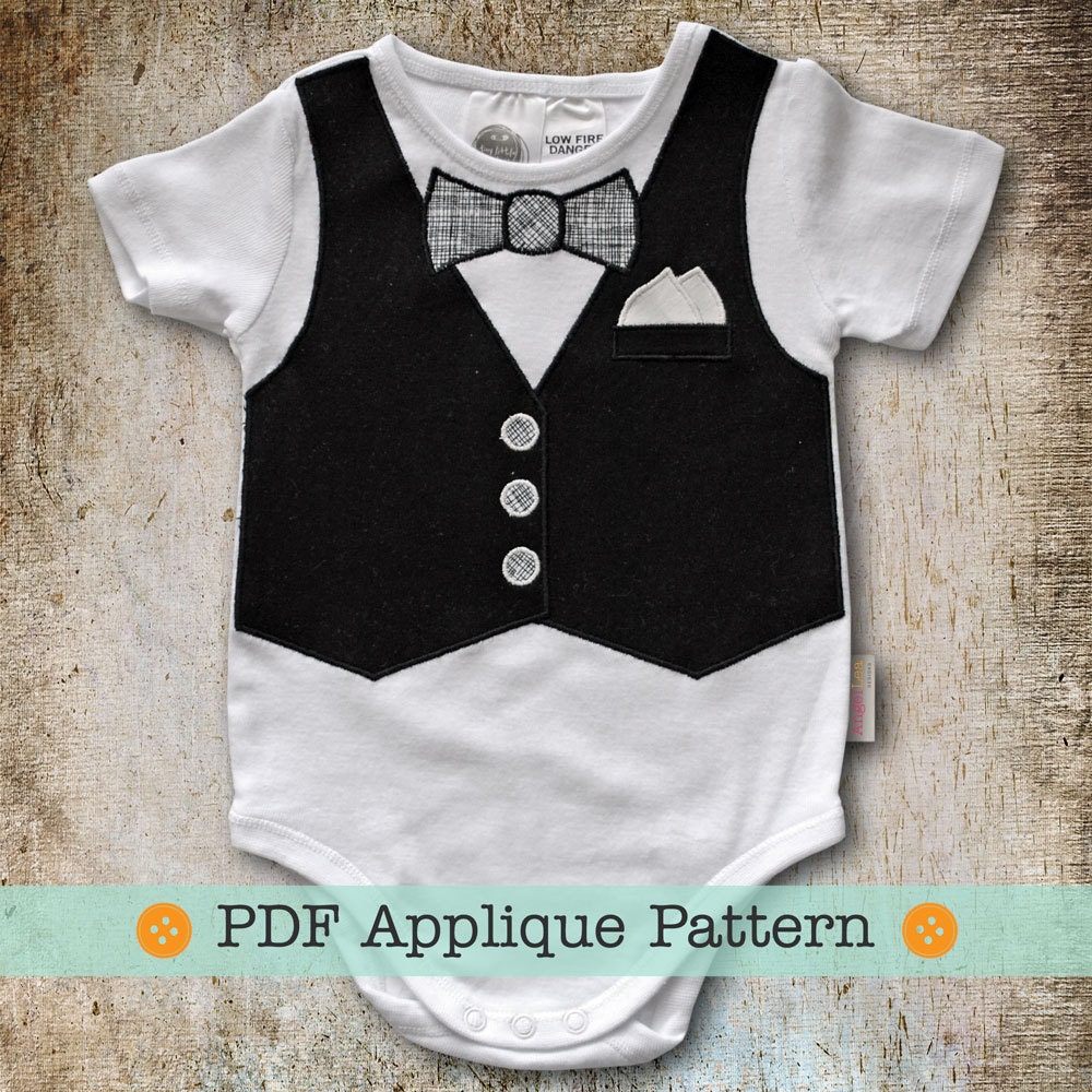 Vest Applique Pattern PDF Template Vest and Bow Tie Applique Pattern for Baby Bodysuit, Onesie or Tshirt Vest Appliqued Onesie Pattern