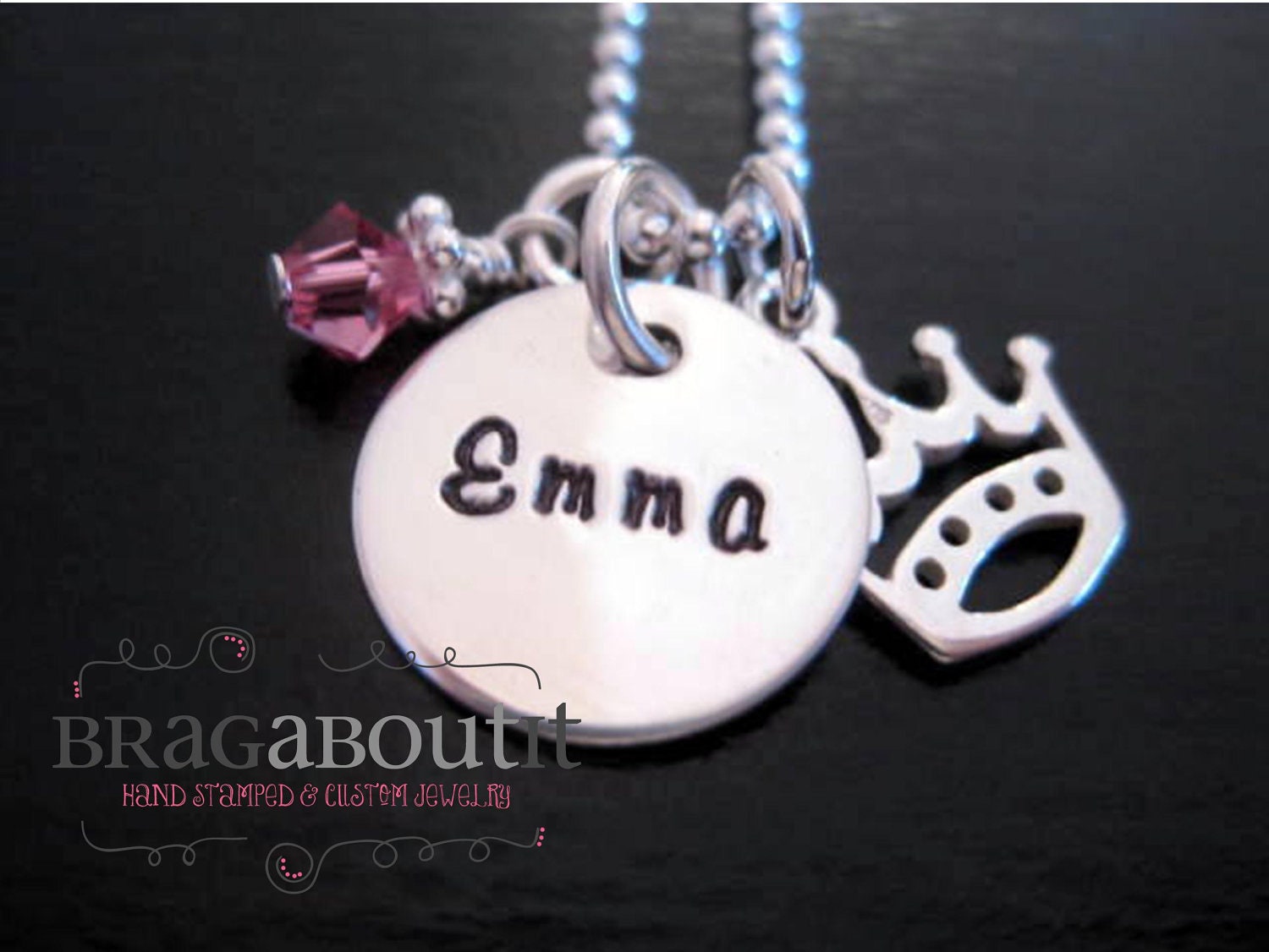 Princess Necklace - Hand Stamped Jewelry - Teeny Princess Brag with Birthstone