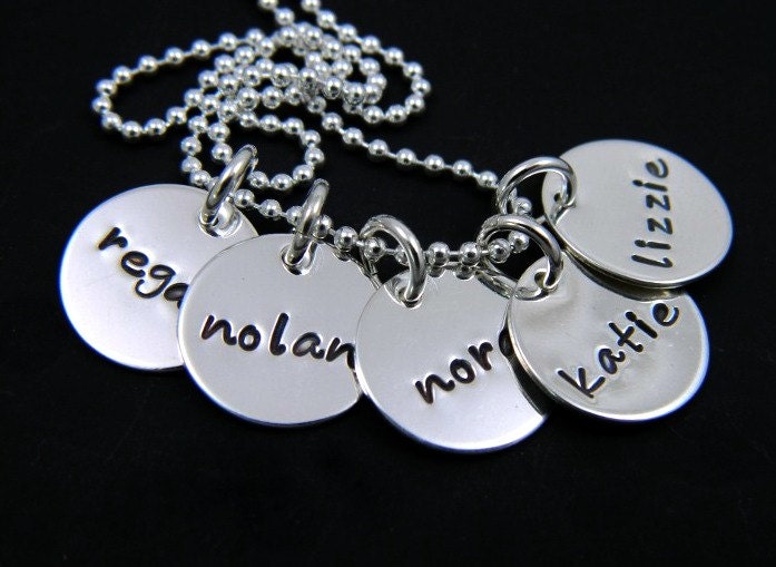 Personalized Necklace - Hand Stamped Jewelry - Mommy Necklace - Five Disc Sterling Silver Necklace