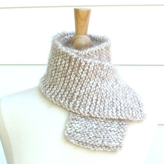 Knit scarf - soft - warm - tan white winter plush SC-14