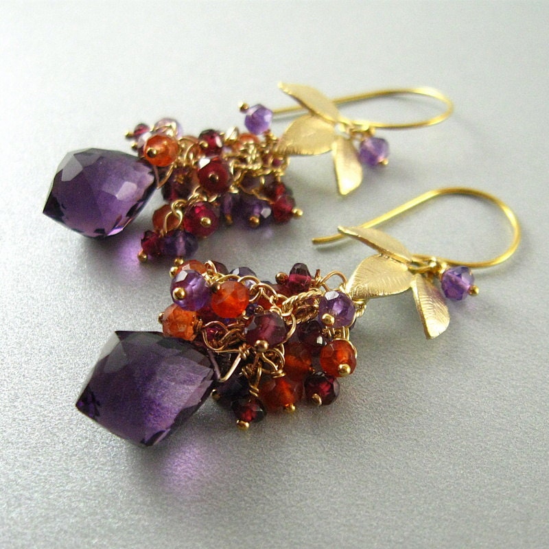 Amethyst and Garnet Cluster Earrings