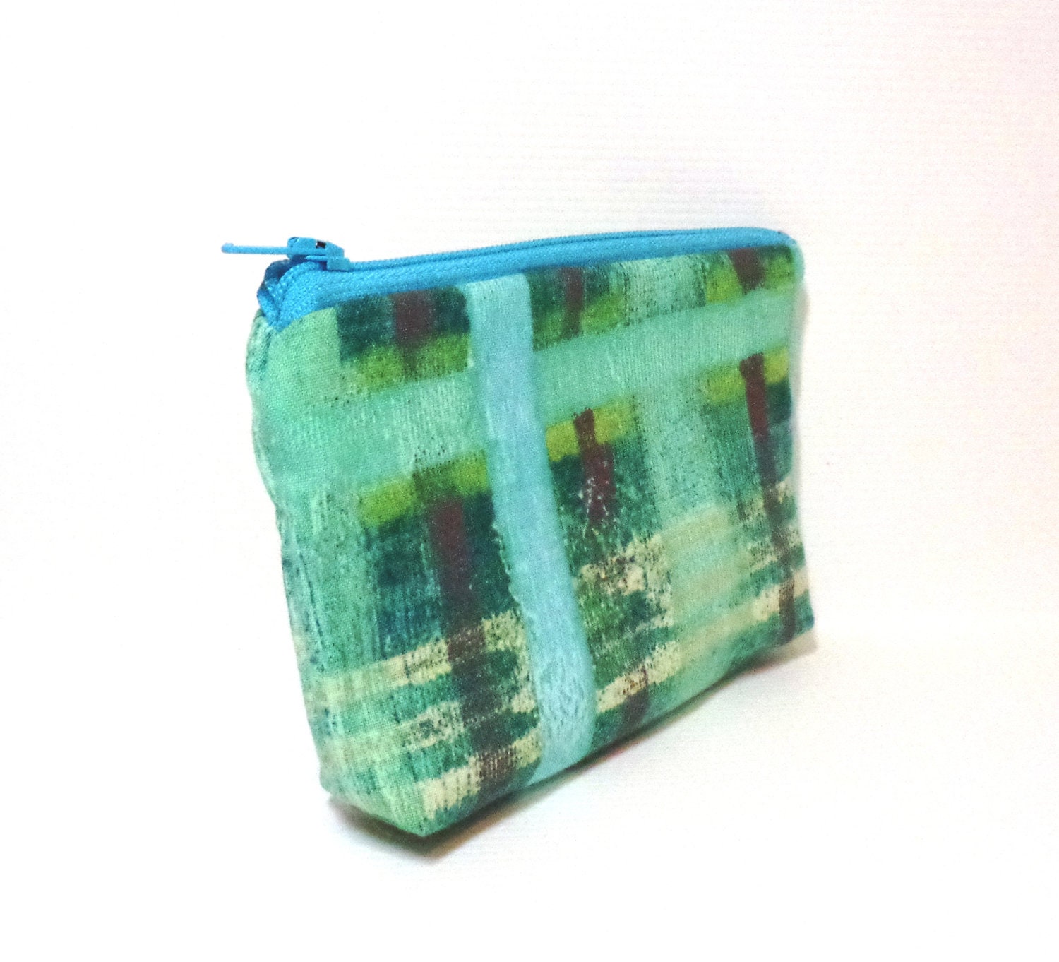 Small  Pouch Small Wallet Small Cosmetic Pouch Turquoise Textured Plaid