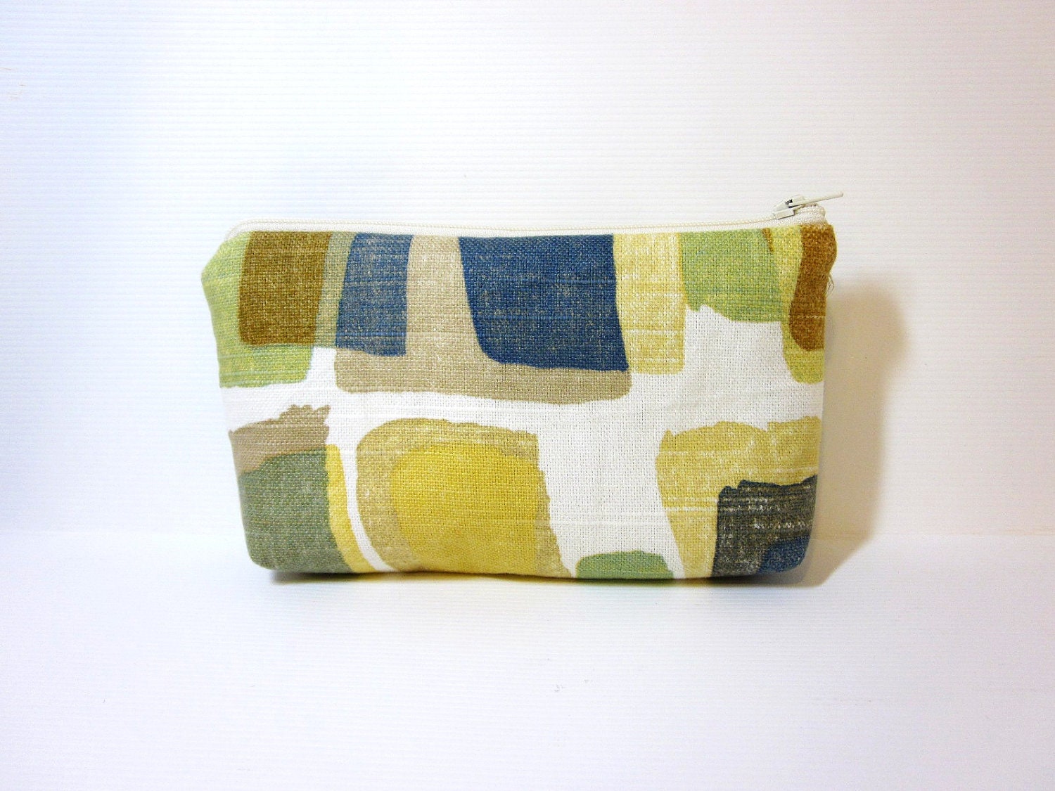 Medium  Zipper Pouch -Gold, Blue, Green Shapes