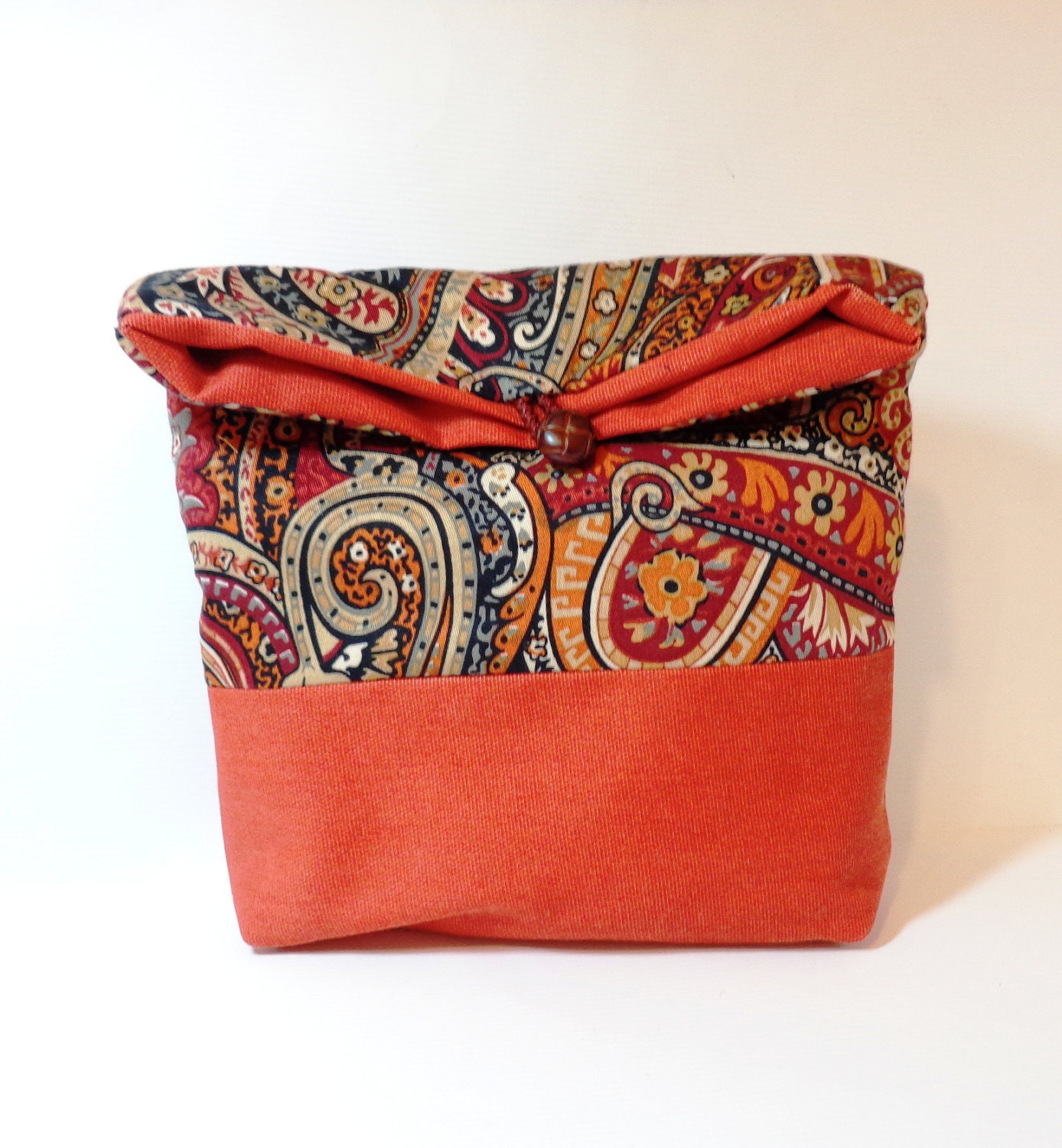 Fold Over Clutch Cotton Pouch Cosmetic Bag  Paisley Swirl
