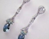 Bridal Jewelry Blue Wedding Earrings London Blue Topaz Long Dangle Gemstone Earrings Blue Diamond Cluster CZ Post - Evelyn