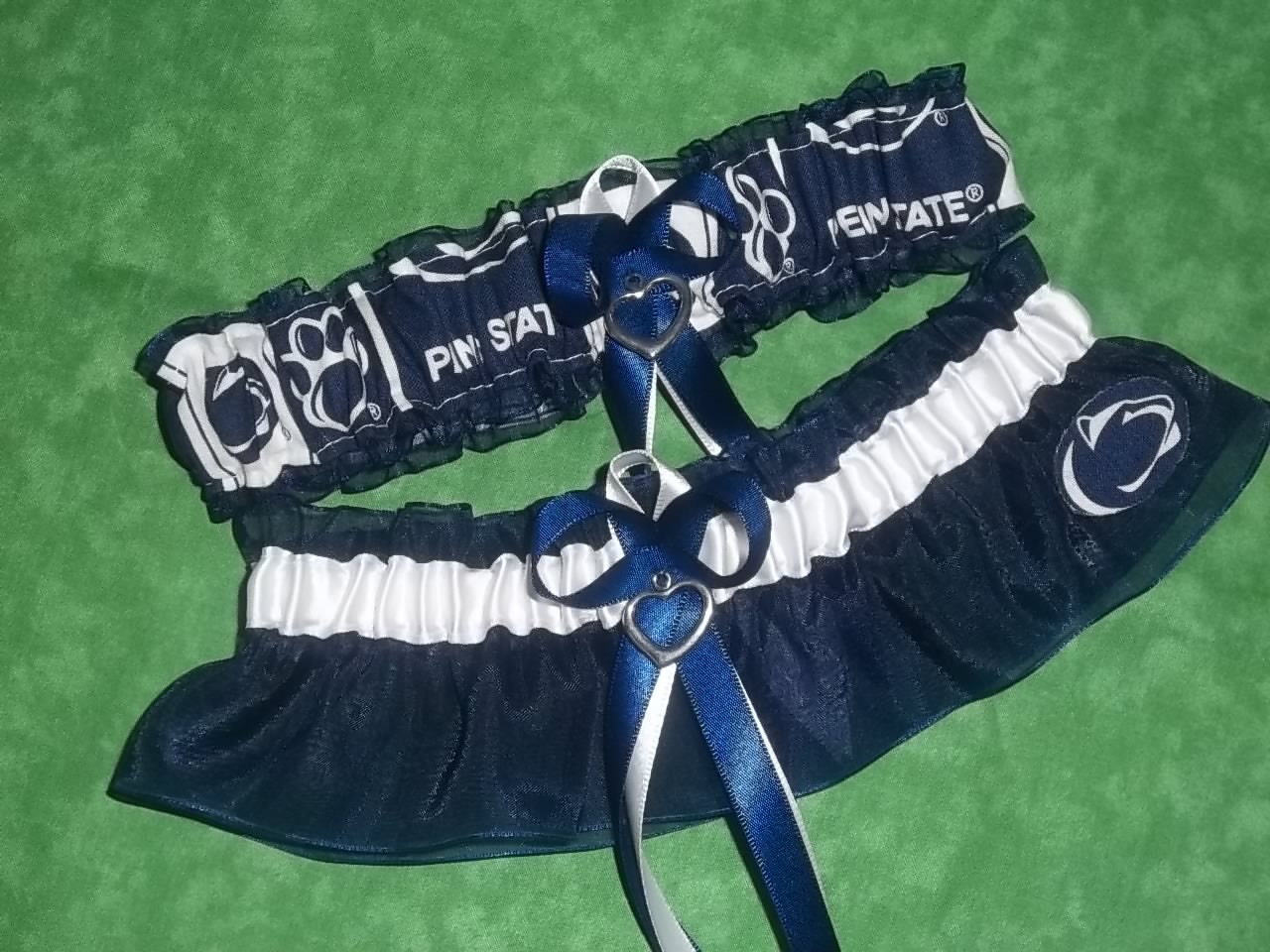 Handmade wedding garters keepsake and toss PENN STATE wedding garter set