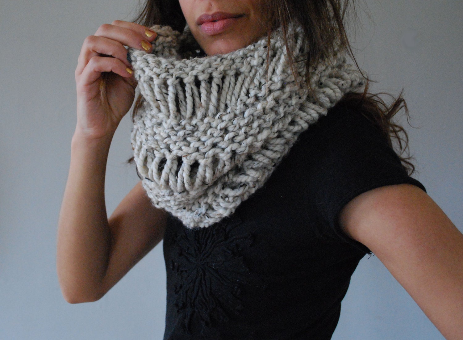 SPRING CLEANING SALE Chunky Hand Knit Cowl in Whole Grain