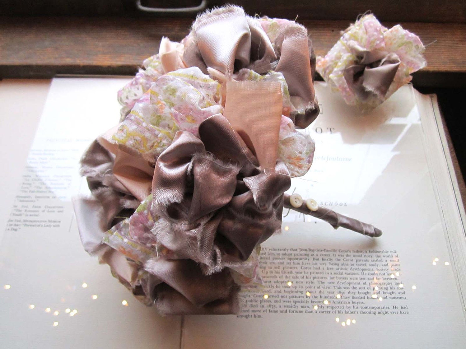 Vintage Wedding Bouquet ,Fabric Flower Pom Bouquet, Bridesmaids Bouquets, Toss Bouquets