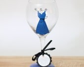 Bridal Party Bridesmaid dress hand painted wine glass in true blue - FREE Personalization and dishwasher safe
