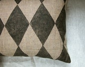 Black and Tan Harlequin Hand Printed Linen lumbar pillow case