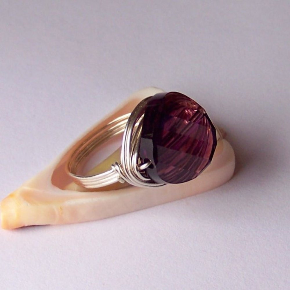 Swarovski Crystal Sterling Silver Wire Wrapped Ring - Purple Swarovski Crystal - Amethyst Twist Cocktail Ring